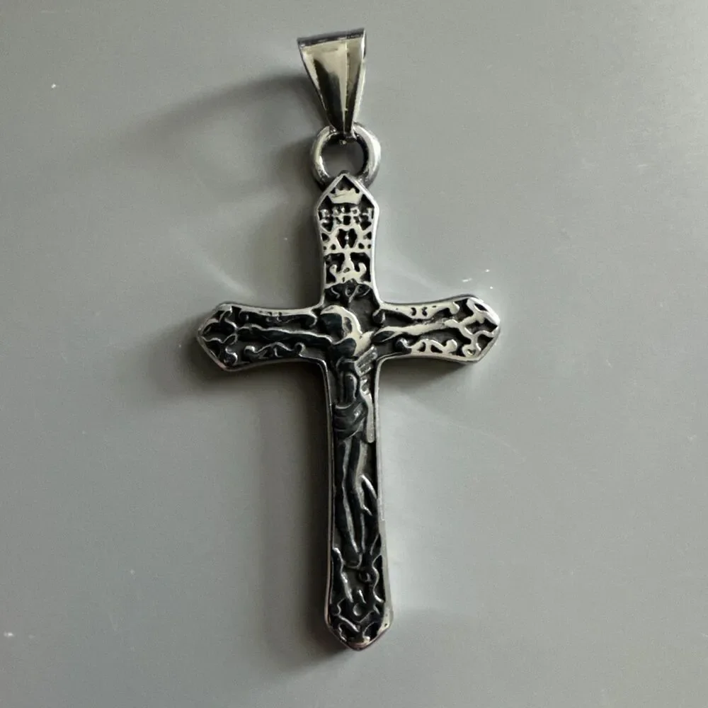 Cross Pendant Stainless Steel Jesus Christ Pendant Necklace Chain Gift Religious